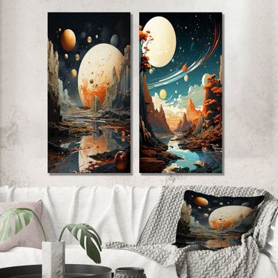 Cosmic Space Odyssey Landscape III - Planets, ensemble de 2 reproductions d'art en métal
