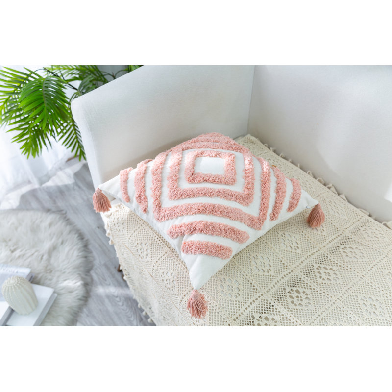 Novel Tufted Throw Pillow Cover, Pink, Square