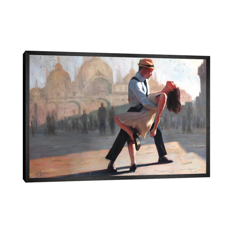Dancing In The Piazza by Christopher Clark - Floater Frame Print on Canvas, 66.04 cm H x 45.72 cm W, Black Framed Canvas