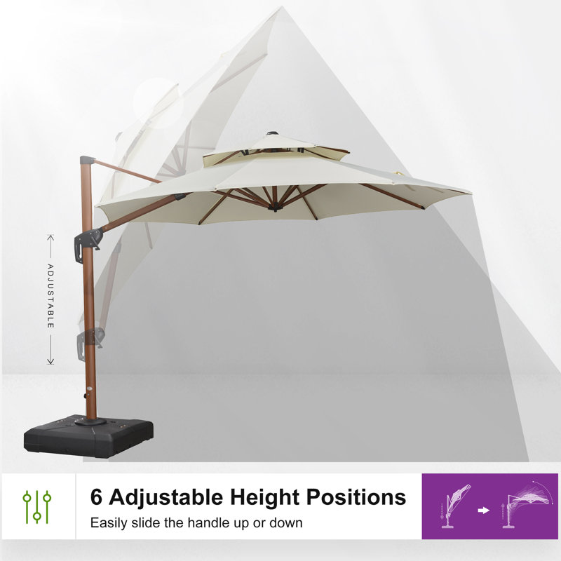 Parasol en porte-à-faux rond en bois 120 po Fratello, crème, Crème