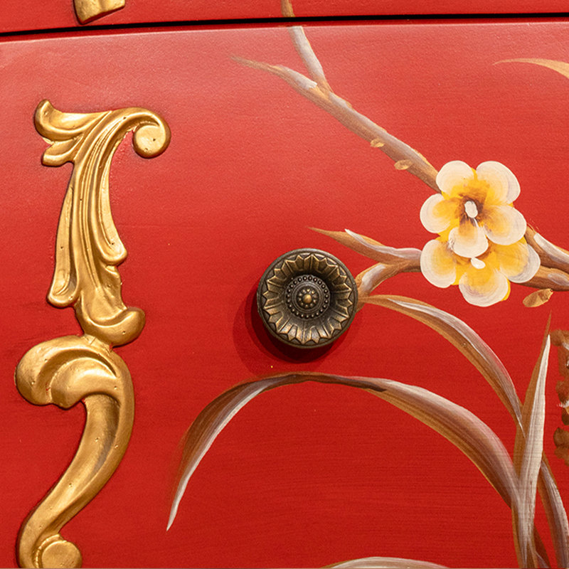Commode décorative vintage rouge à deux tiroirs