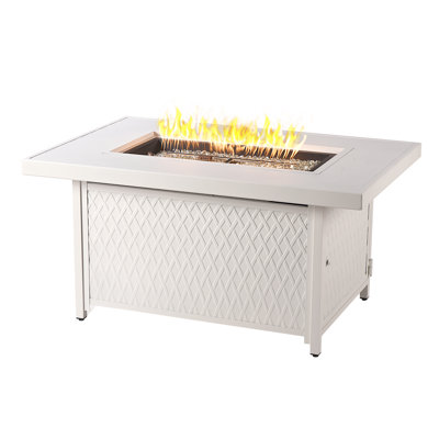 Rectangulaire 48 po X 36 po Table foyer au propane en aluminium, perles de verre, deux couvercles, couvercle, 55 000 BTU au fini brun