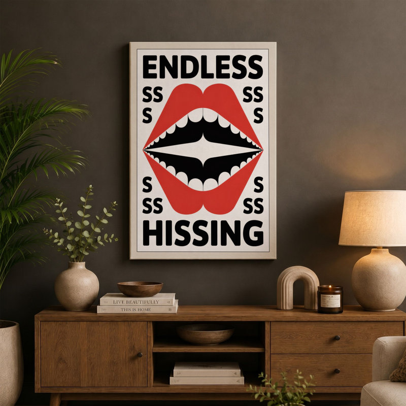 Endless Hissing Typography - Wrapped Canvas, 24x16 - 61.0 x 40.6 cm, Teal Border