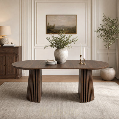 Wooden Dining Table, Flexible and Extendable,, Modern Style Table,Space-saving, Fashionable Oval Design and Slatted Table Legs.suitable for living roo