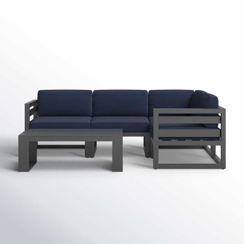 Avion 5 Piece Sectional Set - Black, Spectrum Indigo Sunbrella®, Slate