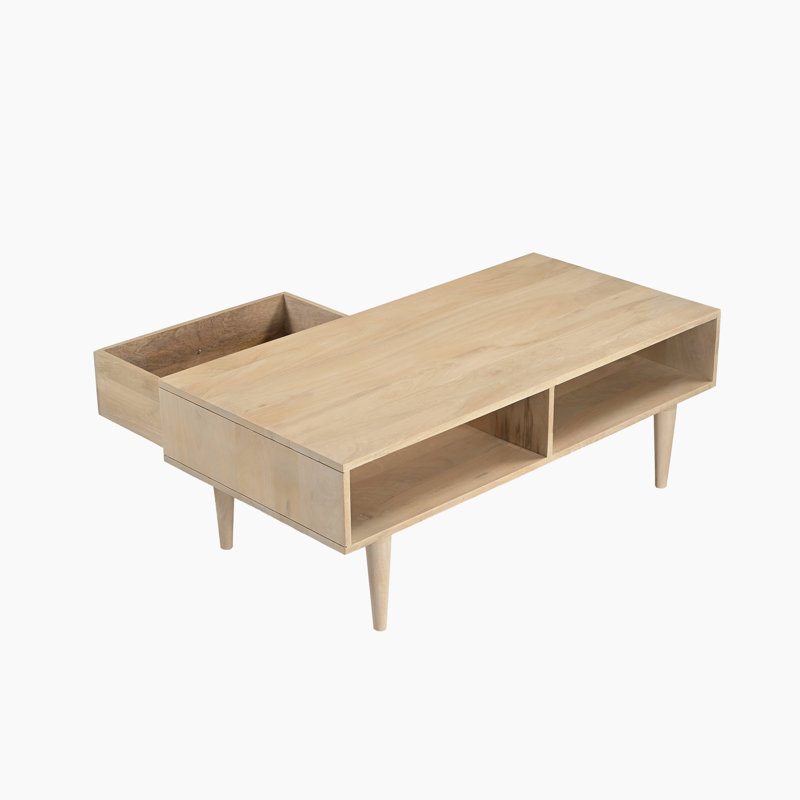 Everally Solid Wood Four Leg Coffee Table with Storage - Mid-Century Inspired