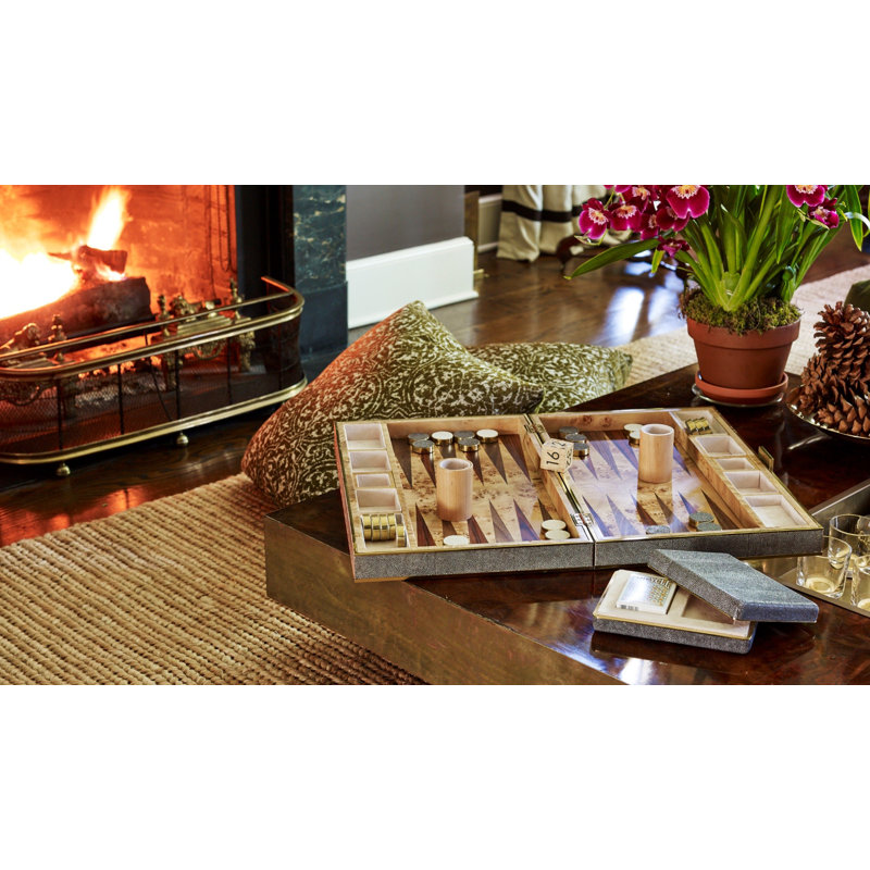Chocolate Faux Shagreen and Burlwood Backgammon Set
