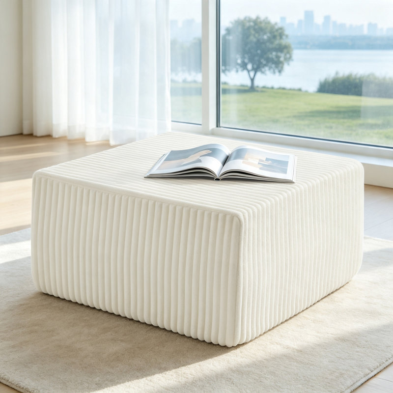 Poufs modernes en velours côtelé beige, cubes modulaires en mousse, repose-pieds portatifs pour la maison