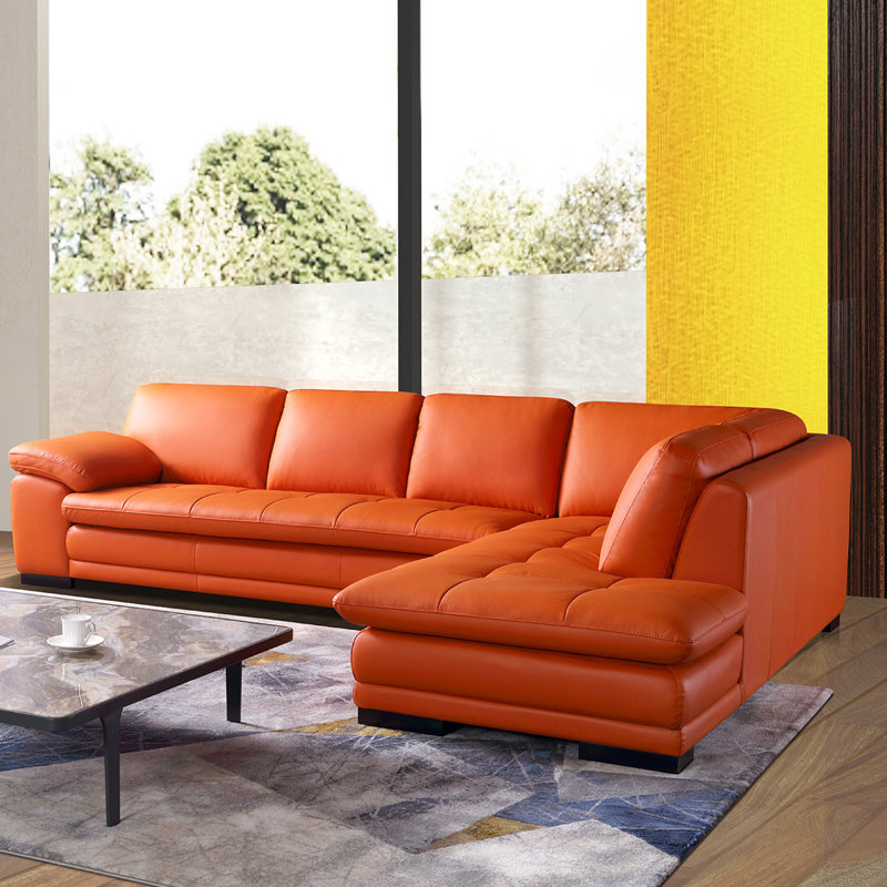 126" Wide Leather Match Sofa & Chaise, Right Hand Facing, Carrot Leather