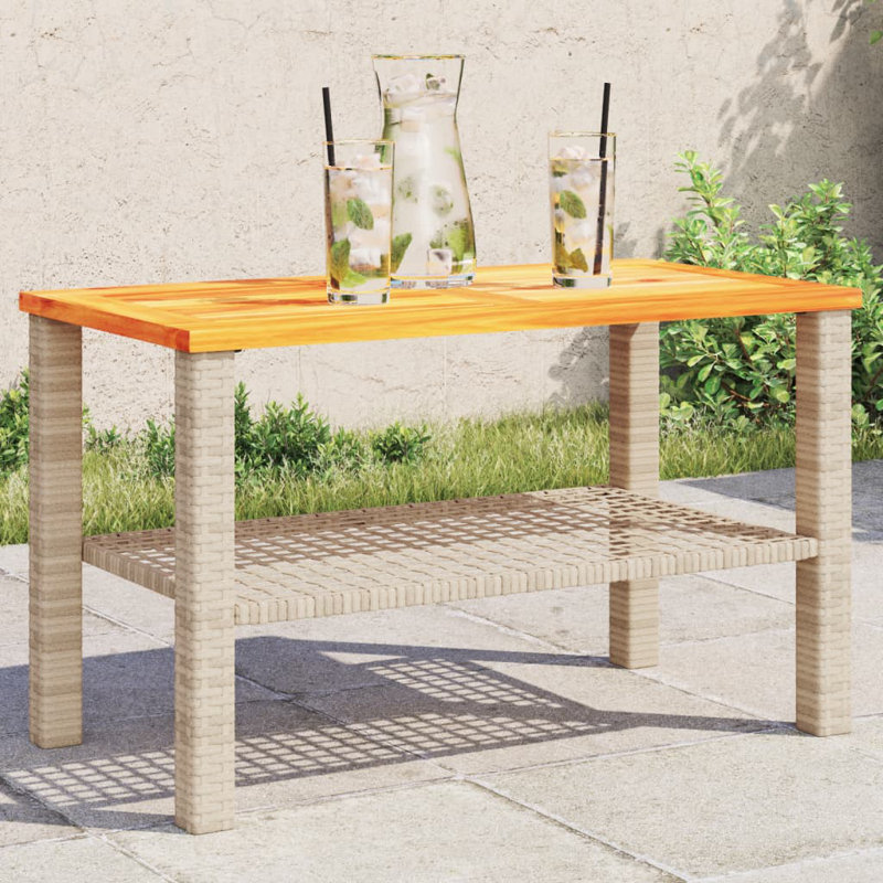 Bay Isle Home? Patio Table Poly Rattan Acacia Wood, Beige/Brown