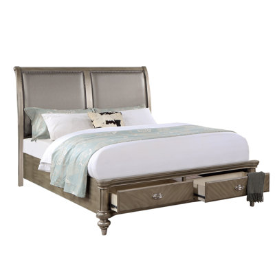 Lit en bois avec 2 tiroirs de rangement en argent antique