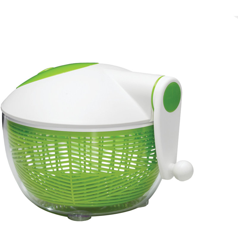 Large Green and White Plastic Vegetable Spinner with Ergonomic Handle