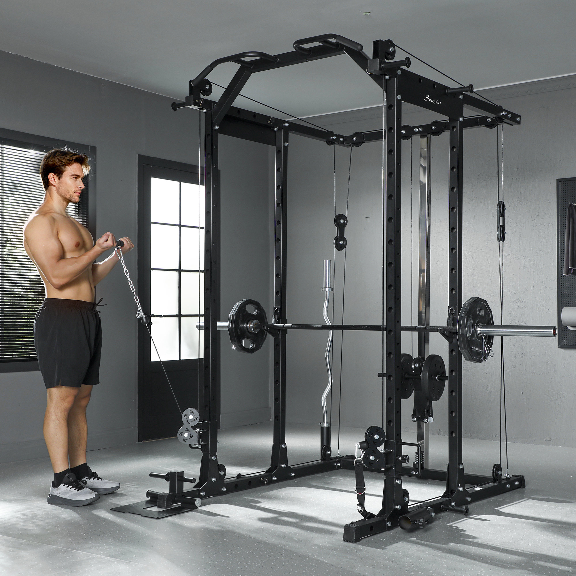 Soozier Multi-Functional Power Rack, Smith Machine with Pull Up Bar ...