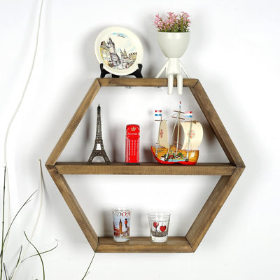 Hexagon Wall Shelves – Handmade Dark Walnut Farmhouse Wall Mounted Storage