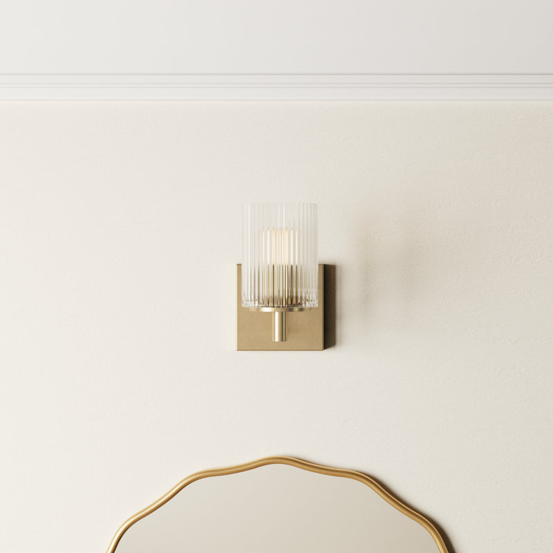 Luisa bath wall sconce with clear fluted glass shades, 1, Satin Bronze