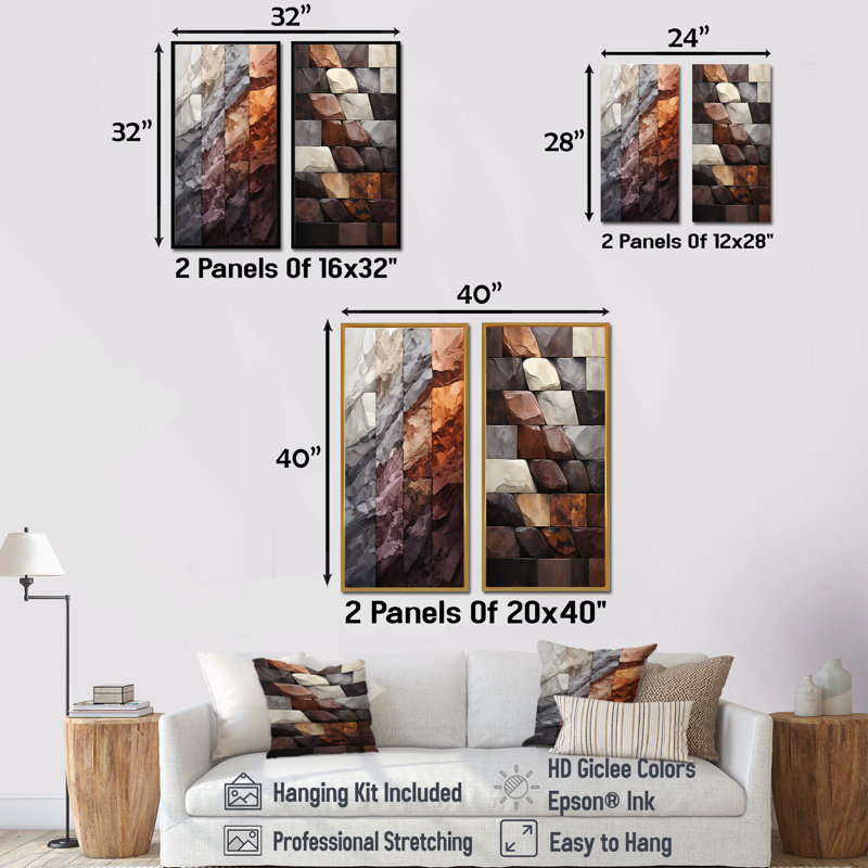 Ensemble de salon Bean Stone Collage - Stone Geode, H 28 po x l 25 po, Toile tendue