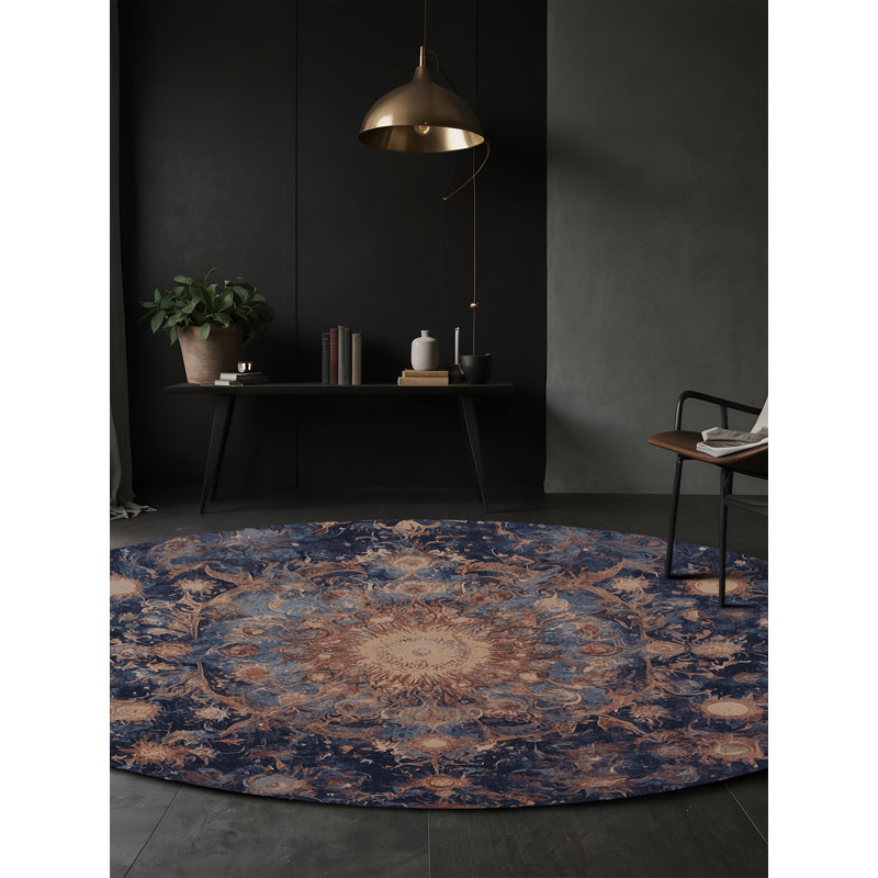 Machine Washable Black Area Rug, Round 4'