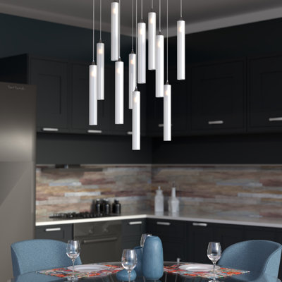 Rainfall 11 Frosted White Glass Pendants Chandelier