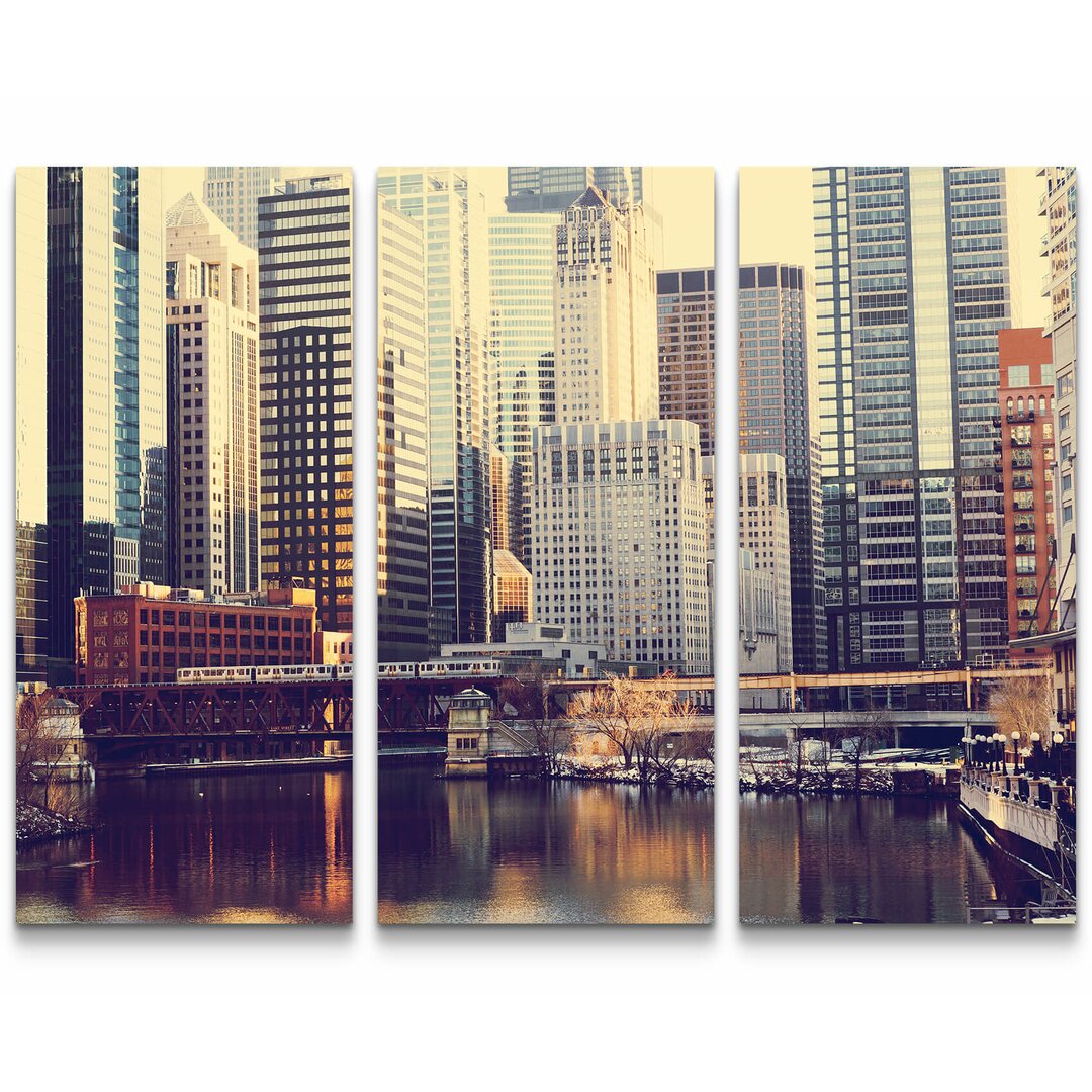 3-tlg. Leinwandbilder-Set Skyline von Chicago