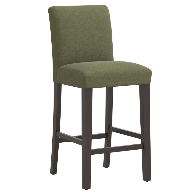 Tabouret de bar et de comptoir Hadrien, Tabouret de bar (siège d'une hauteur de 31 po), Lin laurier texturé Zuma, Bois noir