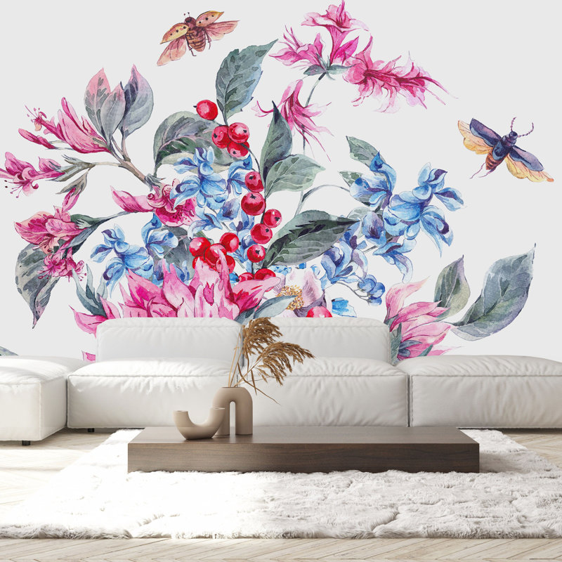 Murale fleurs et insectes Auhert, L 125 po x L 125 po
