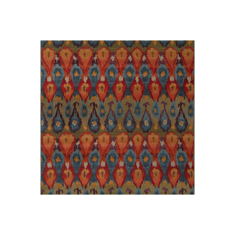 Tapis bleu intérieur / extérieur Newt Ikat, Rectangle 7 pi 1 po x 10 pi