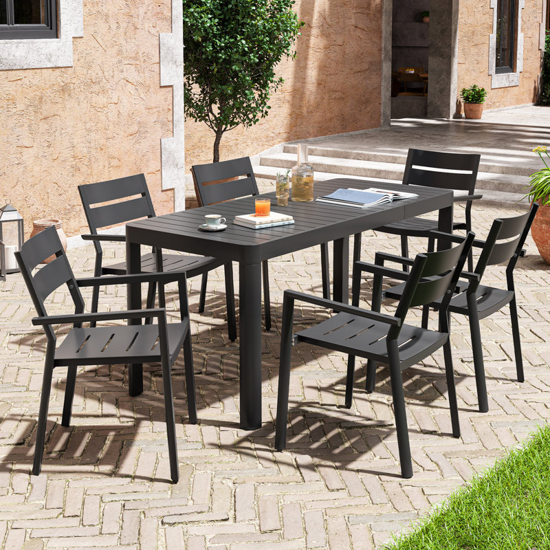 Ensemble repas extensible rectangulaire en aluminium pour 6 personnes avec chaises empilables Cadenhead