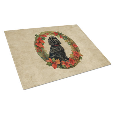 Cocker Spaniel Christmas Flowers Glass Cutting Board