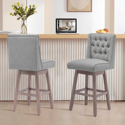 Terron 360° Swivel Upholstered Bar Stools with Wood Legs