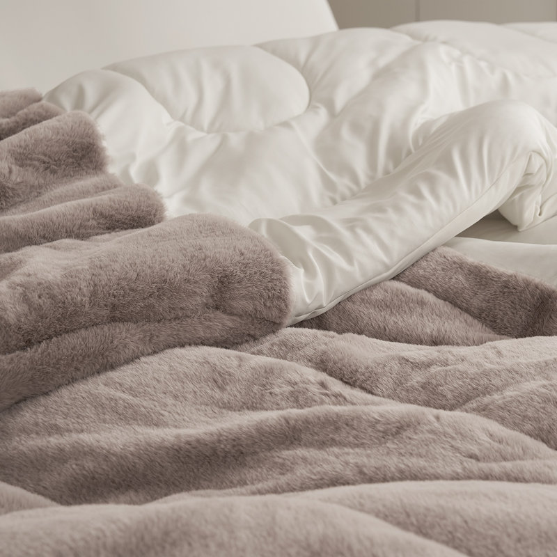 Coma Inducer Opposites Attract Plush Brown Bear + Cooling Beige Cream Oversized Comforter Set