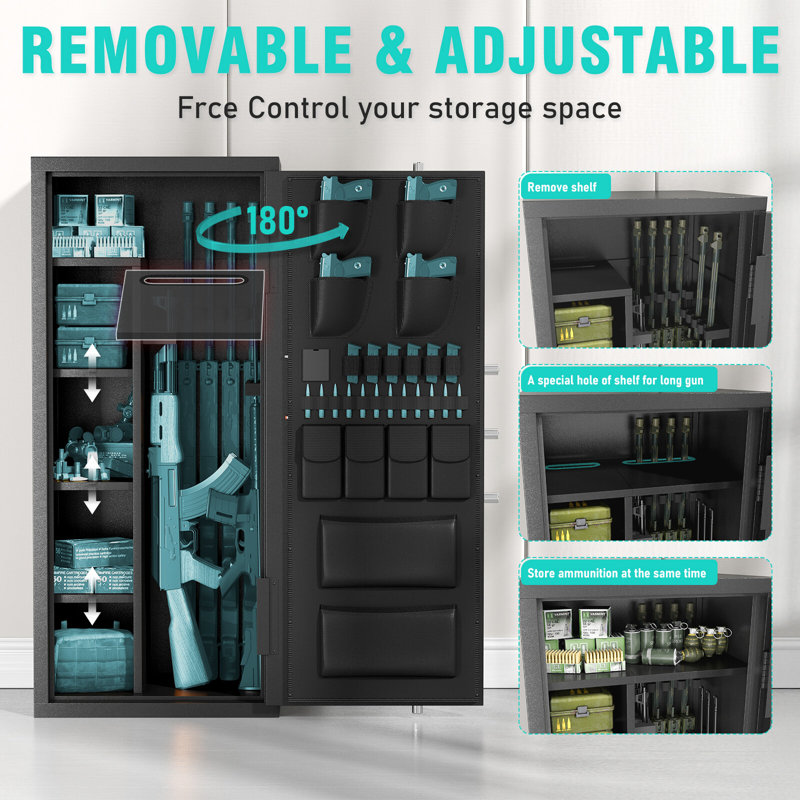 15-20 Gun Safe, Large Gun Safe for Pistols, Unassembled Safe with Adjustable Shelf & Gun Rack, Gun Safe for Home and Shotgun, Quick Access Gun Cabinet with Mute Function & Dual Alarm