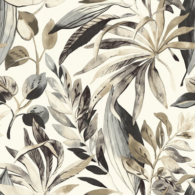 Orom II Collection Beige Branched Leaves Motive 62.5-inches wide x 9.18-feet high 3-panel Wall Mural