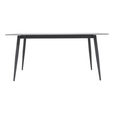 55.12" Modern Artificial Stone White Straight Edge Black Metal Leg Dining Table-Can Accommodate 6 People(Dining Table Only)