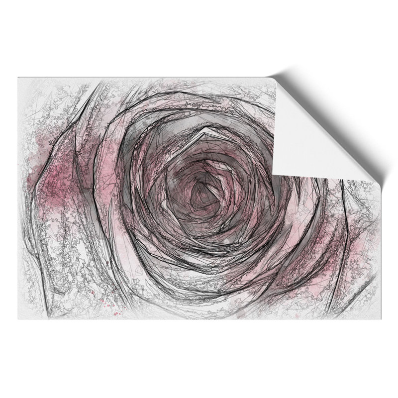 Pink Rose Flower Sketch - Frameless Print, 59cm H x 84cm W x 0.1cm D