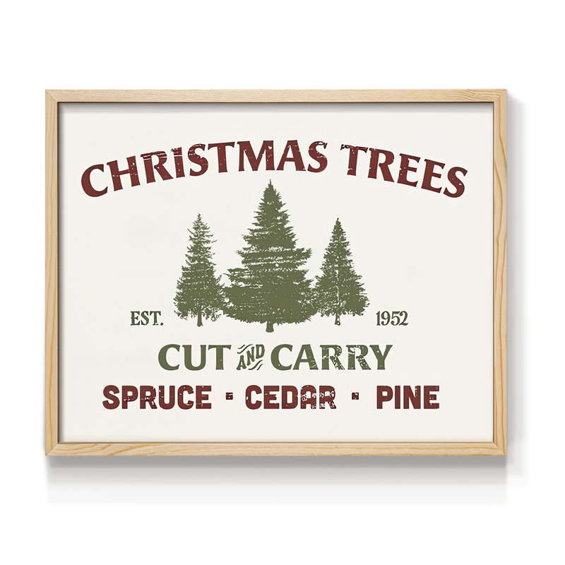 «Christmas Farm Sign I», reproduction encadrée, H 8 po x l 10 po, Naturel