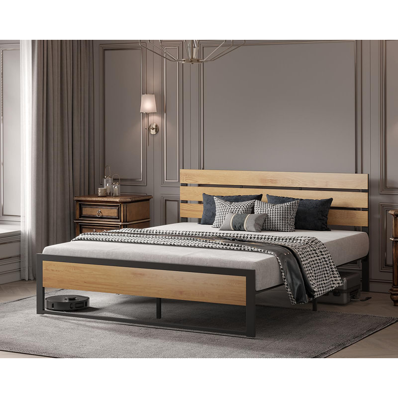 Ingrun Metal Bed Frame with Headboard, King