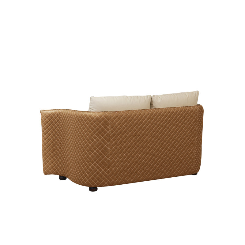Makassar Loveseat, Off White/Orange Genuine Leather