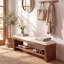 Banc pour chaussures 62,9 pouces en bois massif avec rangement et siège rembourré pour le salon et la chambre à coucher