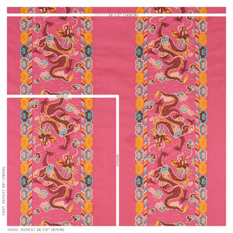 Tissu de broderie Lotan Dragon, Rose