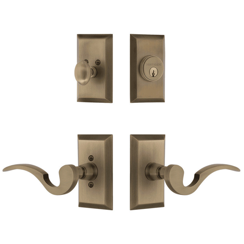 Nostalgic Warehouse Studio Entry Set with Manor Lever in Timeless Bronze, Antique Brass, Right