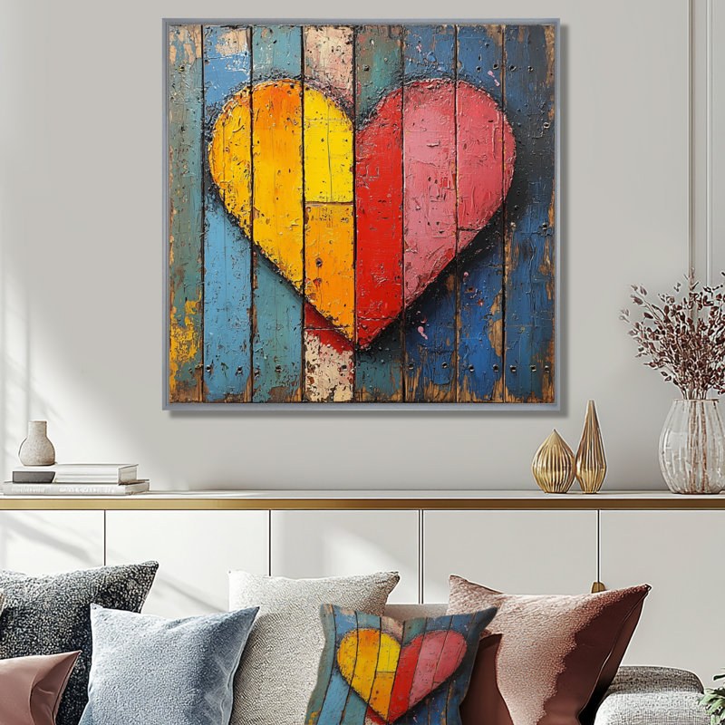 Pop Art Love Heart - Art mural Pop Art pour le salon, H 30 po x l 30 po, Impression encadrée flottante, Argent argent
