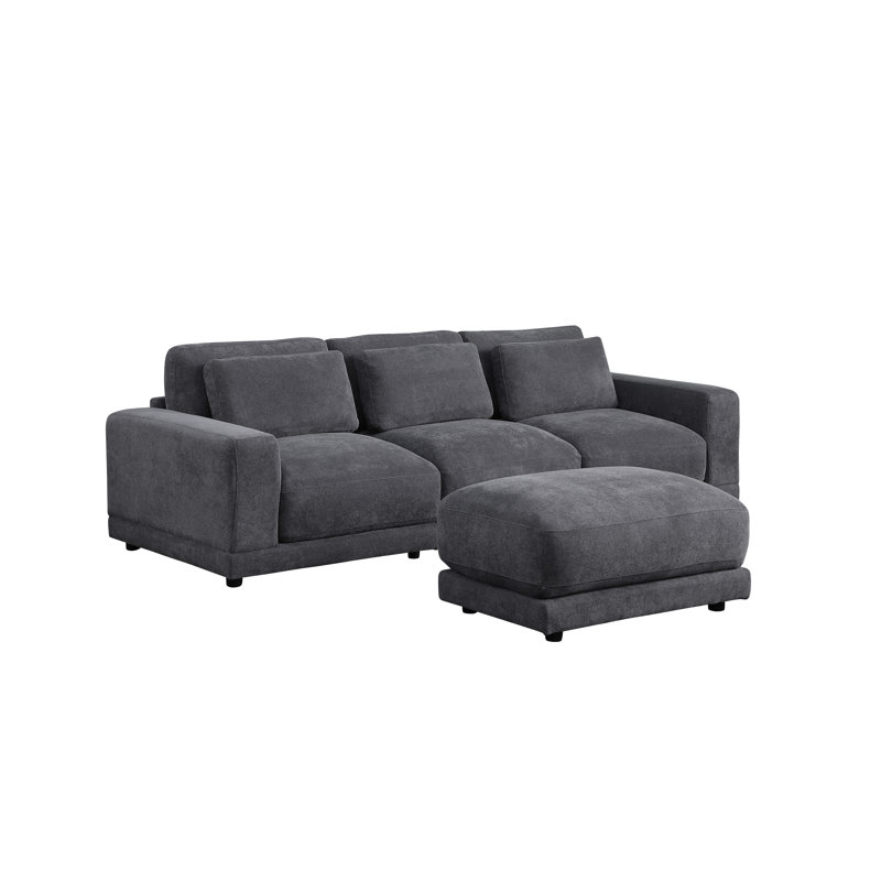 Canapé modulaire 4 pièces rembourré, Mélange de lin gris foncé