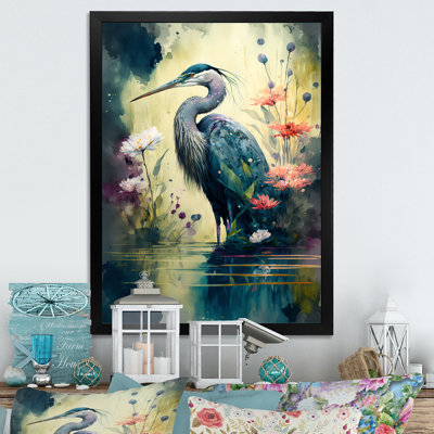 Mignon héron, art floral I - peinture sur toile