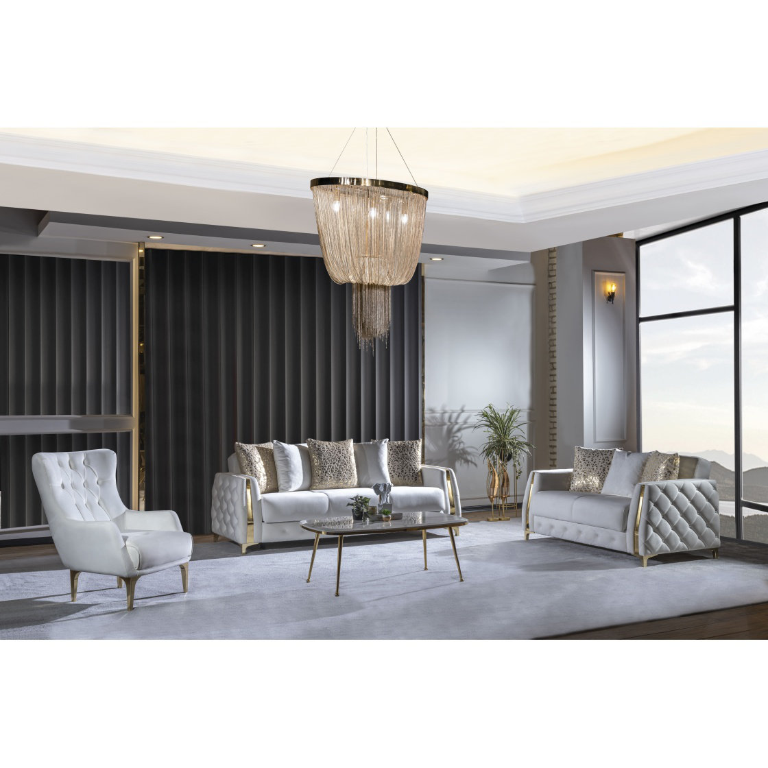 Hokku Designs 3Pc Modern Living Room Set In Off White | Wayfair