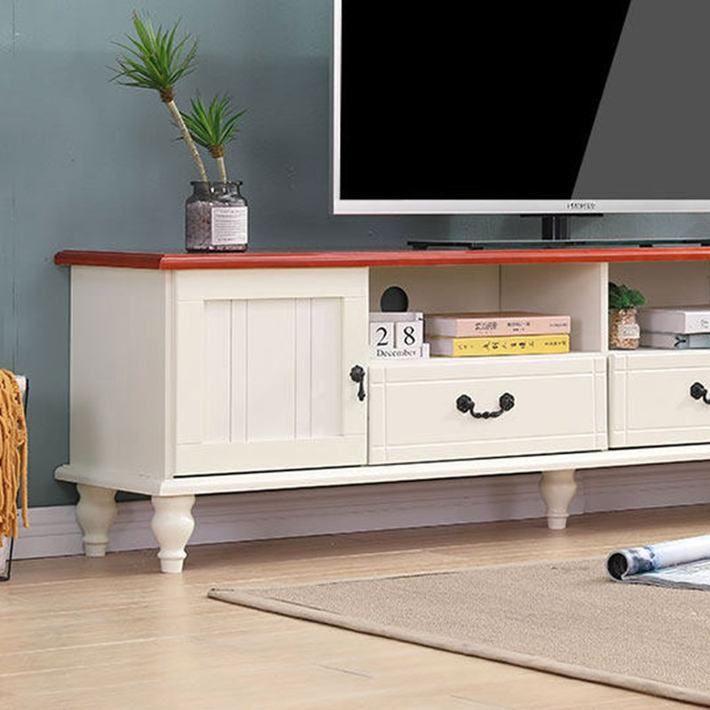 Meuble télé minimaliste de style américain, 19.68"H x 70.86"L x 13.77"W, Ivory/Brown