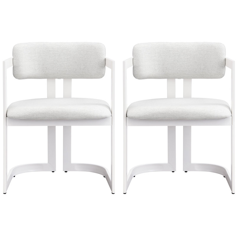 Deux chaises de salle à manger rembourrées - Fauteuils en tissu avec assise beige et structure en métal, fer solide pour un soutien constant, 23,5 pouces de largeur, 21,1 de profondeur, 32 de hauteur, coussins riches et confortables, polyvalents