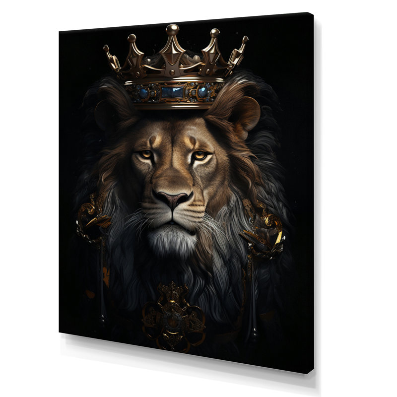 «Majestic Lion King with Golden Crown», reproduction sur toile, Toile tendue, 44" H x 34" W