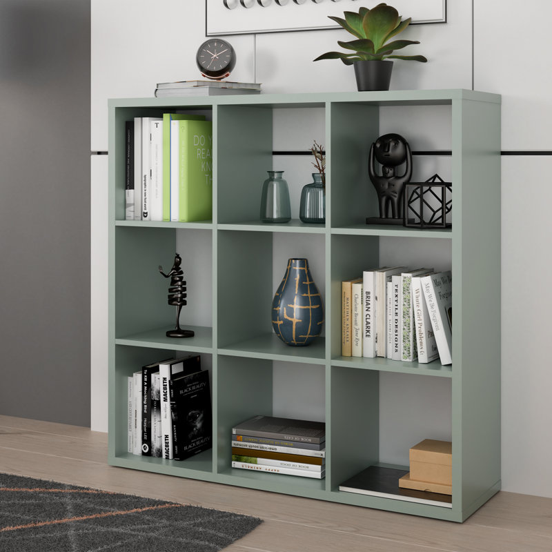 Mauro Cube Bookcase, (9 Shelves) 107.3cm.H x 107.3cm.W x 107.3cm.D, Green