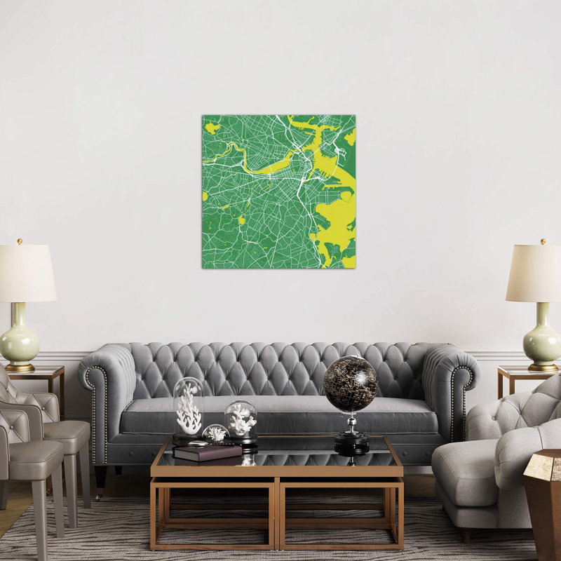 Boston Urban Roadway Map (Green) by Urbanmap - Print on Canvas, 45.72 cm H x 45.72 cm W x 1.91 cm D, Wrapped Canvas