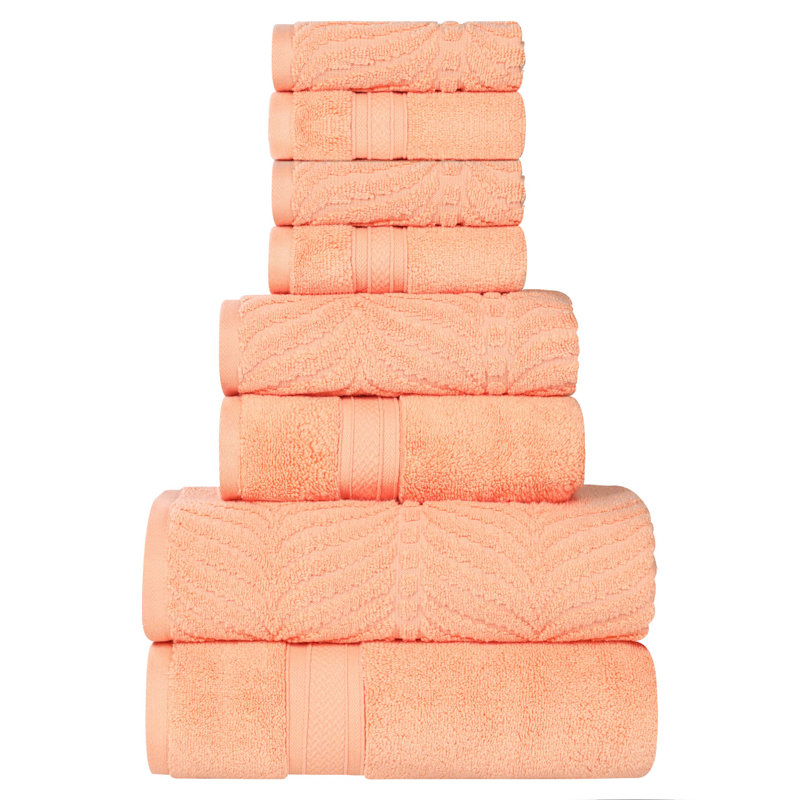 Alcesta Chevron Zero Twist Solid and Jacquard Cotton 8 Piece Bathroom Towel Set, Peach